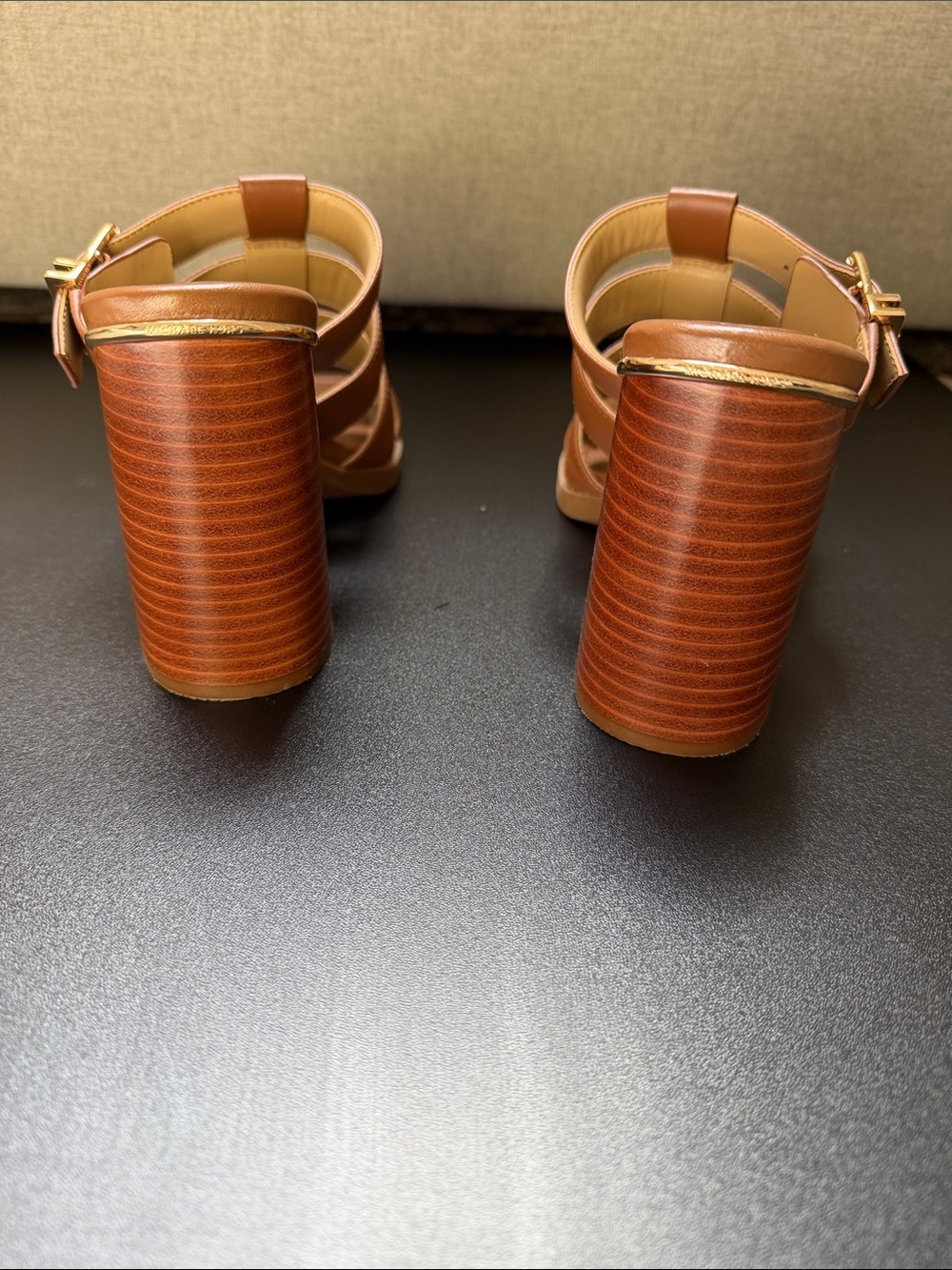 MICHAEL Michael Kors Brown Leather Strappy Block Heel Sandals - Picture 3 of 9